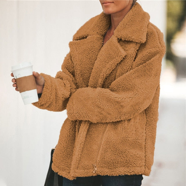 2019 Autumn-Women Winter Soft Warm Plush Jacket
