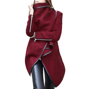 Women's 2019 Winter Bow Zippers Sleeve Long Warm Wool Coat