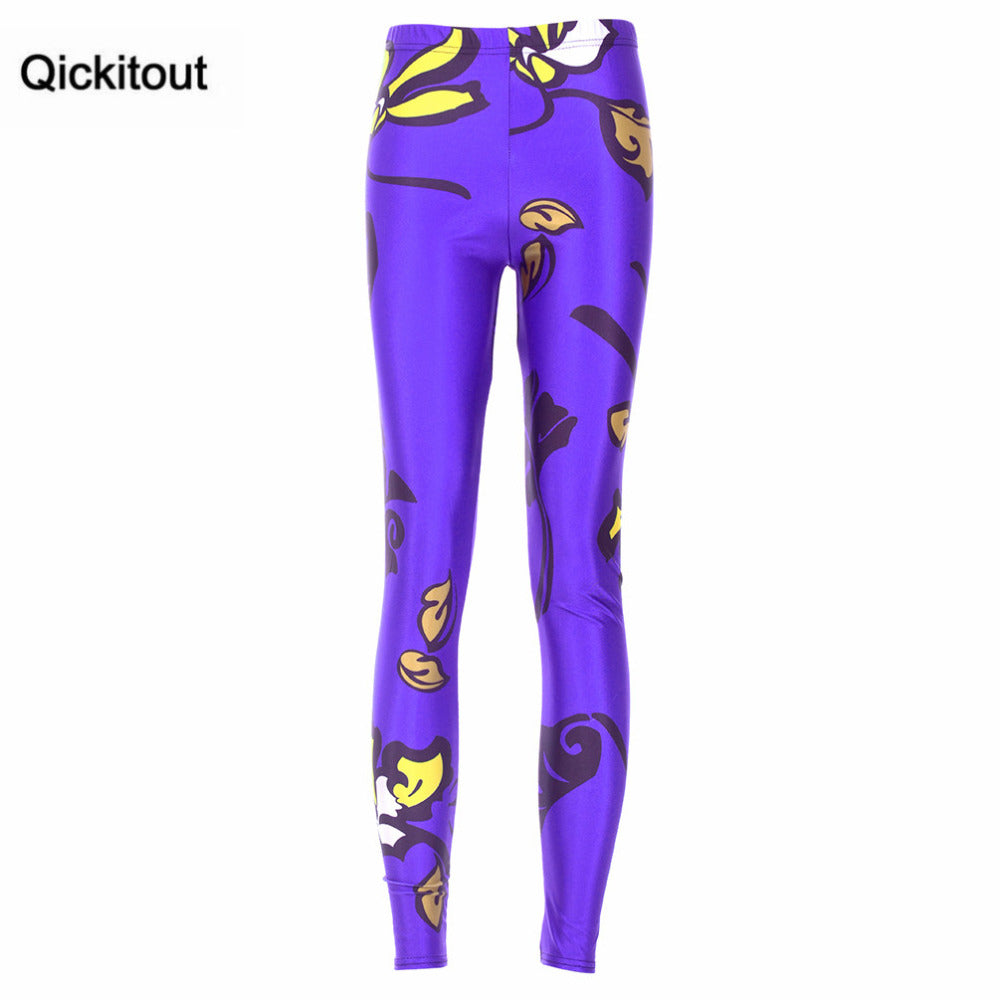 Qickitout 2016 Women Fashion Slim Leggings Pencil Trousers Leggings Purple Digital Print Pants Plus Size Drop Shipping