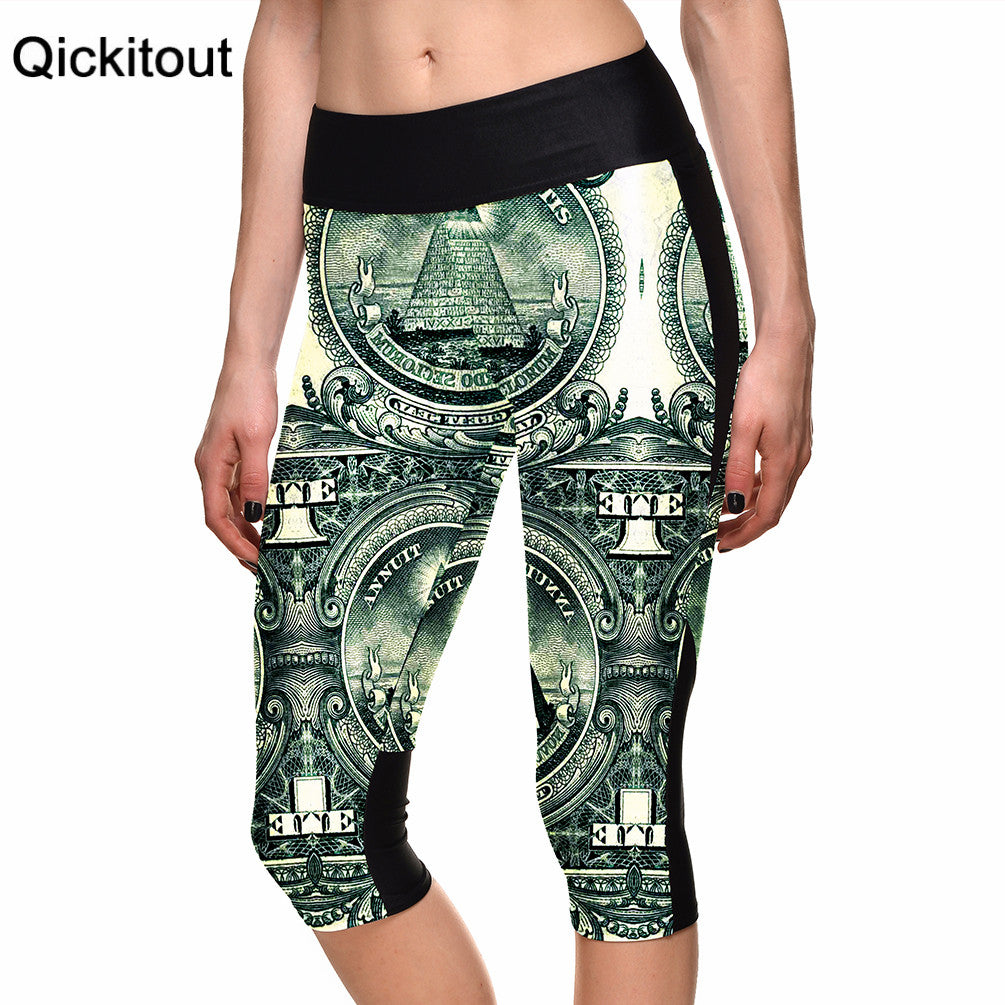 S-XLSexy New Hot Women's 7 point pants women legging Dollar money wealth digital print women high waist Side pocket phone pant