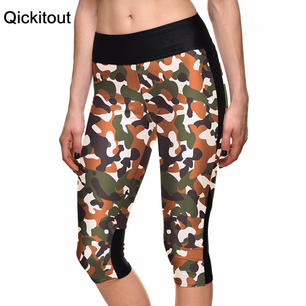 Fashion Sexy Women's 7 point pants women legging Army camouflage green digital print women high waist Side pocket phone pant