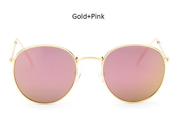 Classic Vintage Small Round Sunglasses Retro Men Women Brand Designer Metal Pink Mirror Sun Glasses