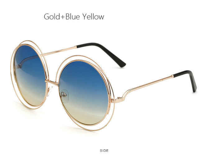 TSHING Vintage Oversized Round Sunglasses Women Fashion Large Size Metal Circle Mirror Sun Glasses For Female UV400
