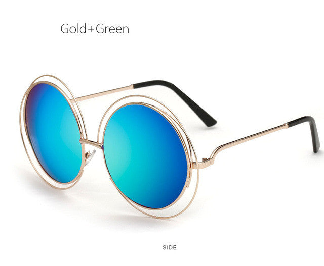 TSHING Vintage Oversized Round Sunglasses Women Fashion Large Size Metal Circle Mirror Sun Glasses For Female UV400