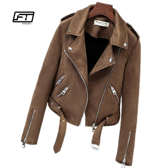 New Autumn Faux Suede Women's Motorcycle Jacket