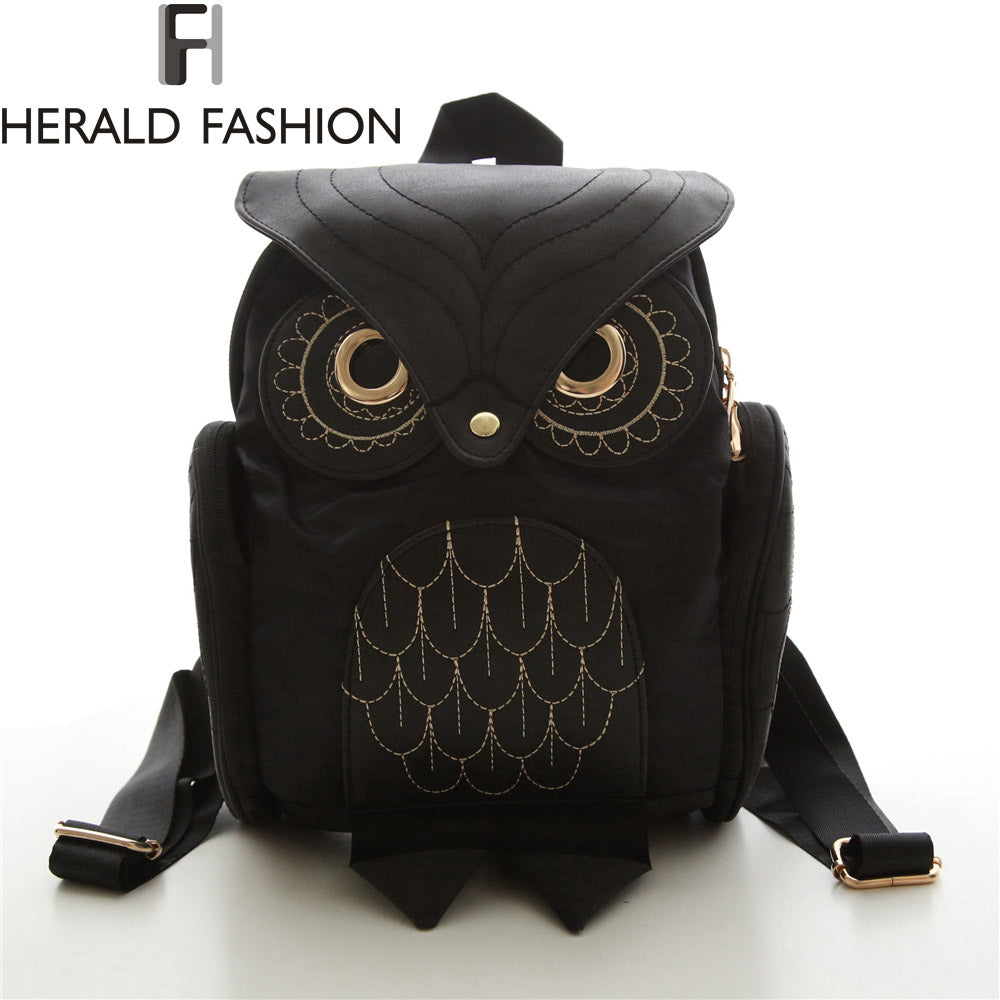 Women Backpack 2017 New Stylish Cool Black PU Leather Owl Backpack Female Shoulder Bag School Bags Herald Fashion mochila