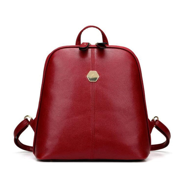 Vintage Shell Leather Women Backpack Solid Color Black Zipper School Bag for Teenager Small Back Pack Shoulder Bag LB211