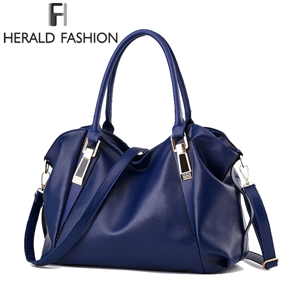 Herald Fashion Designer Women Handbag Female PU Leather Bags Handbags Ladies Portable Shoulder Bag Office Ladies Hobos Bag Totes