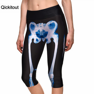 Qickitout Hot Sale Summer Sexy skeleton Leggings Fashion Digital Print 7 Point Pants high waist Side pocket  Drop shipping