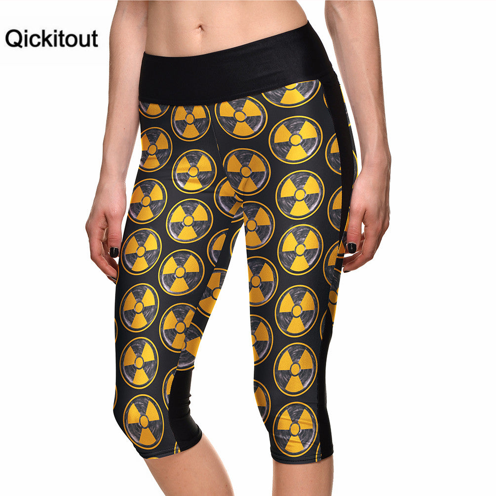 Qickitout 2016 Women's 7 Point Pants Fan Blade Digital Printing Leggings high waist Side pocket  phone pant Drop shipping