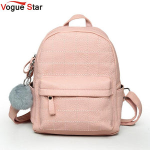 Pink Women Backpack Fur Ball Ornaments School Bag PU Leather Plaid Bag Casual Fresh Teenager Bag For Girls Mochila LB306