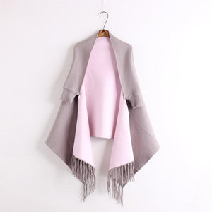 H.SA 2016 Autumn New Women's ElegantTassel Swing Cardigan Knitted Oversized Sweater Scarf Cape Poncho Long Cardigan Top Quality