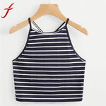 Fashion Striped Camis 2017 Summer Women Fashion Sexy Short Cropped Crop Top Sleeveless Navy T-Shirt Backless Tops