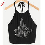 Summer Sexy Bustier Crop Tops Women Funny Printed Vest Top Casual Sleeveless Tank Tops T-Shirt Black Camis Vest