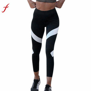 FEITONG Stripped Leggings Womens Splice Skinny Workout Gym High Waist Legging Fitness Elastic Waist Cropped Ankle-Length Pants