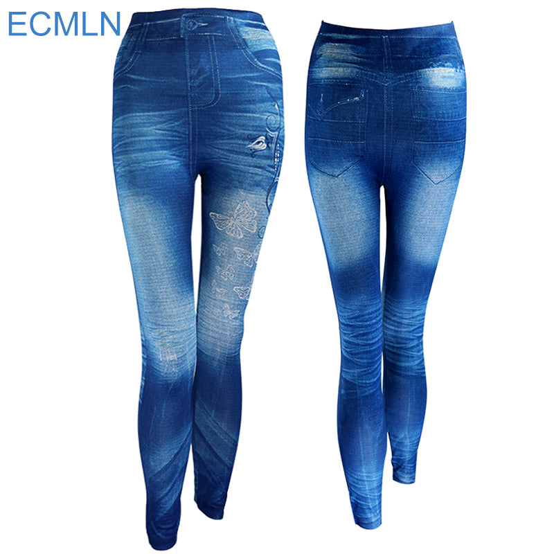 New 2017 Women Autumn Jeans Leggings Skinny Slim Thin High Elastic Waist Pencil Pants Black Denim Leggings For Women Plus Size