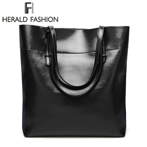 Herald Fashion New Arrivals High Quality Leather Women Bag Bucket Shoulder Bags Solid Big Handbag Large Capacity Top-handle Bags