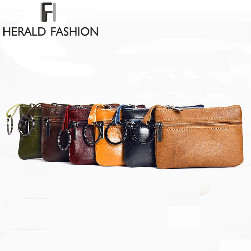 Herald Fashion Genuine Leather Small Mini Coin Purse Change Wallet Purse Women Key Wallet Coin Bag Holder Case Mini Pouch Zipper