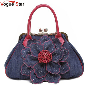 Vogue Star 2018 Top Quality Brand New Women Bag Fashion Denim Handbags Flower Shoulder Bags Design Womens Tote Bags  LS376