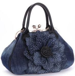 Vogue Star 2018 Top Quality Brand New Women Bag Fashion Denim Handbags Flower Shoulder Bags Design Womens Tote Bags  LS376