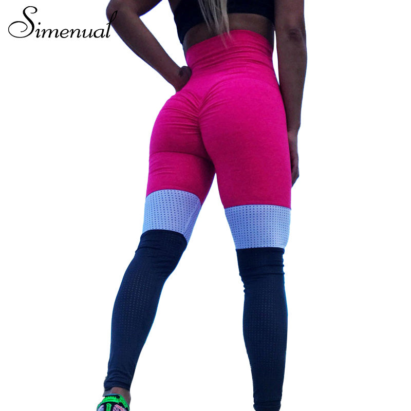 Simenual Push up ruched high waist leggings sportswear for women block patchwork female pants bodybuilding sexy sporting legging