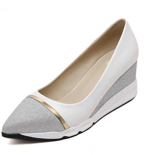 HEE GRAND Women's Wedges Pumps Women Pointed Toe Solid Slip-on Shoes