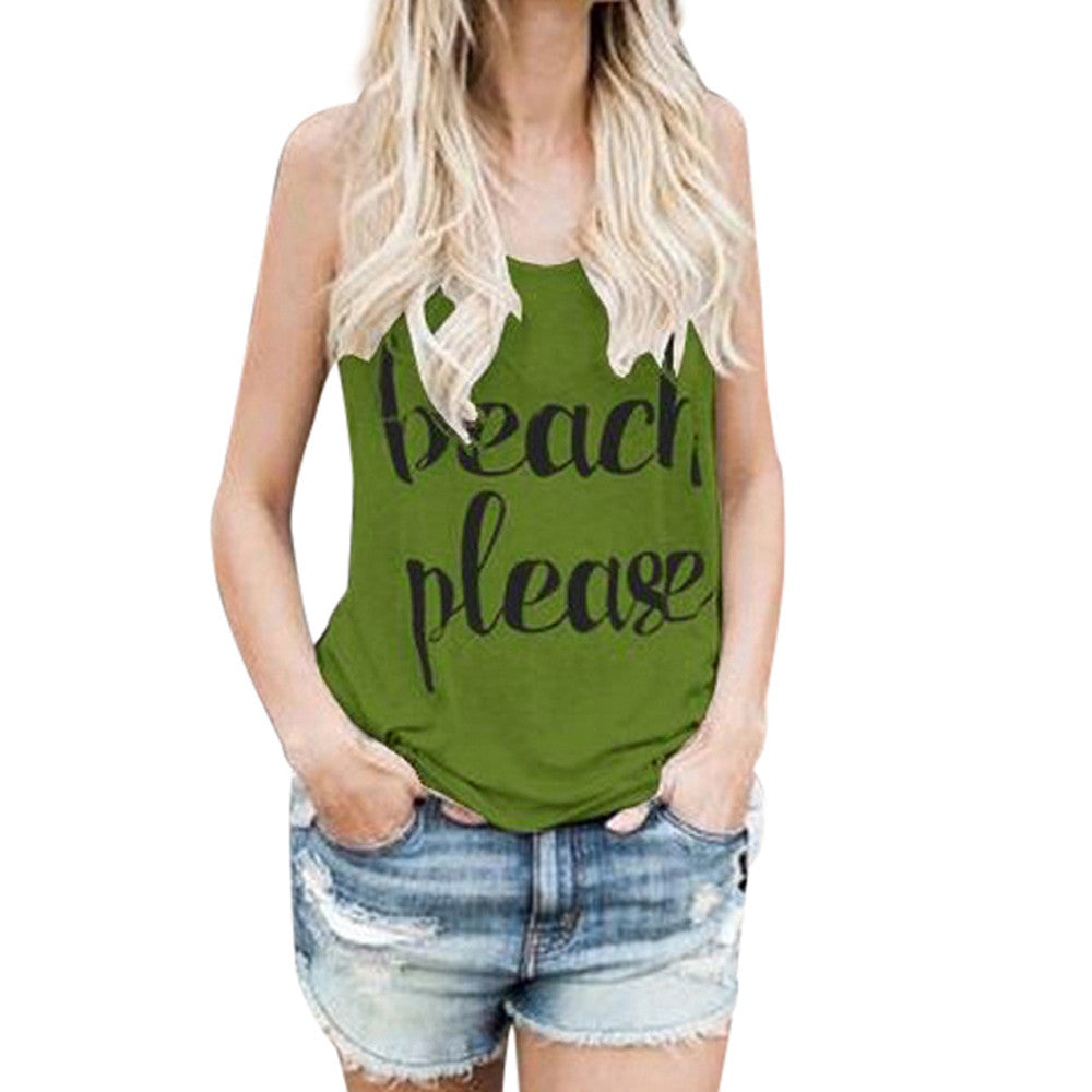Women  Crop Tops Vest Print Letter Sleeveless Tank Tops Blouse T-Shirt