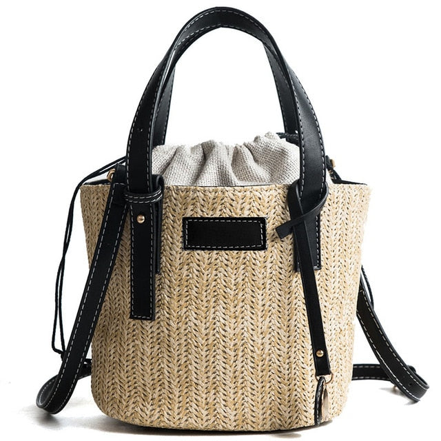 Herald Fashion Female Bucket Cylindrical Straw Bags Summer Beach Bags Wheat-straw Woven Women Crossbody Bags Shoulder Tote Bag