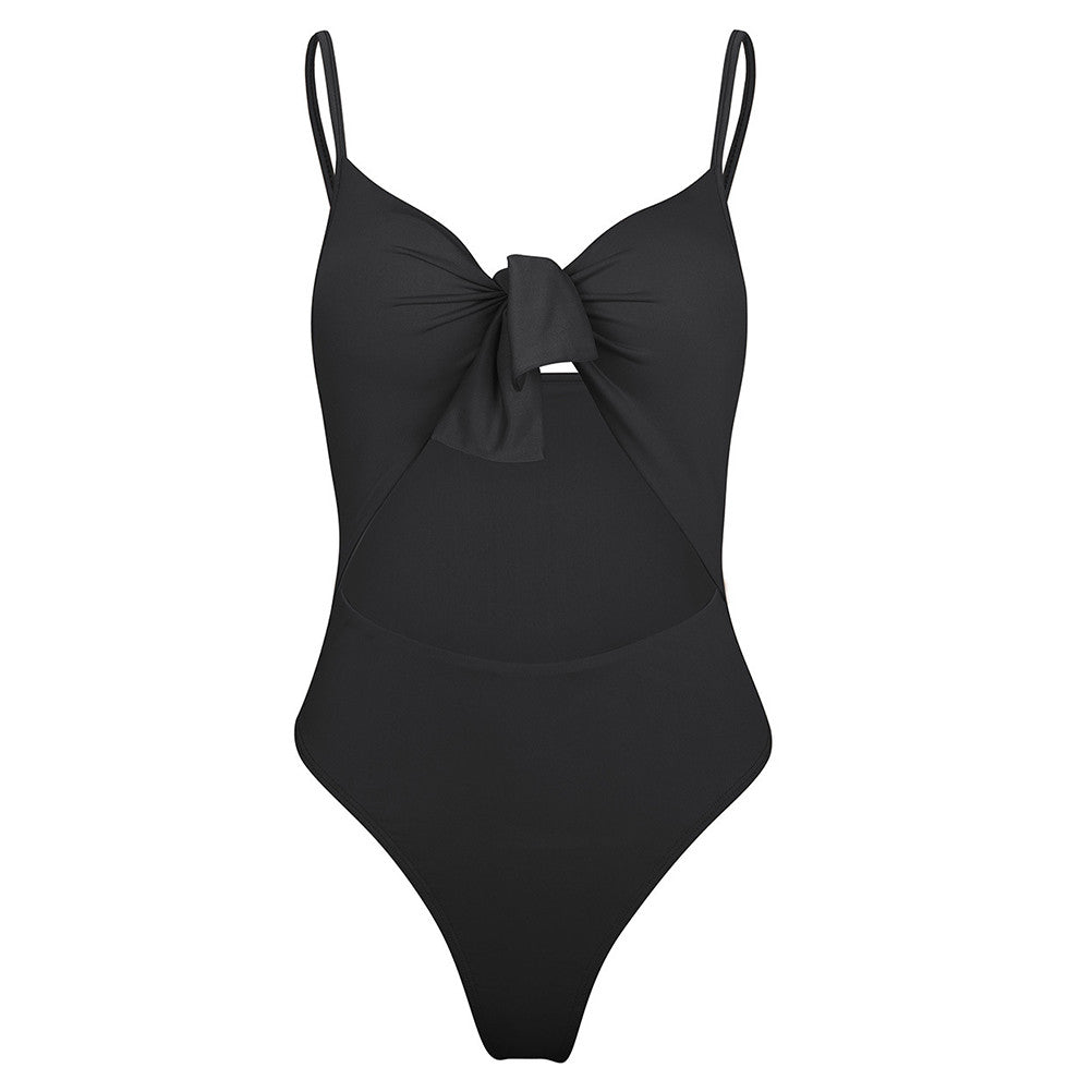 Women Fashion Bowknot One Piece Swimwear Bandage Bikini Push up Monokini Swimsuit Bathing Suit with Chest Pad  (Black)