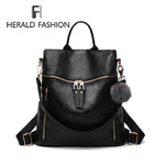 Herald Fashion Simple Backpack Women PU Leather Backpack For Teenage Girls School Bags Fashion Vintage Solid Black Shoulder Bag