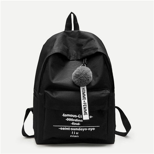 SHEIN Black Pom Pom Decor Backpack Modern Lady Detail Zipper Cute Bags Women Letter Print New Fashion Backpacks