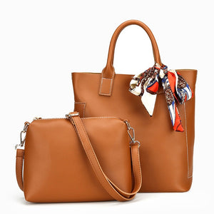 Herald Fashion Women Bag Scarf Handbags Ladies Composite Bag PU Leather Shoulder Bags Brand Designer Casual Large Tote Bag Bolso