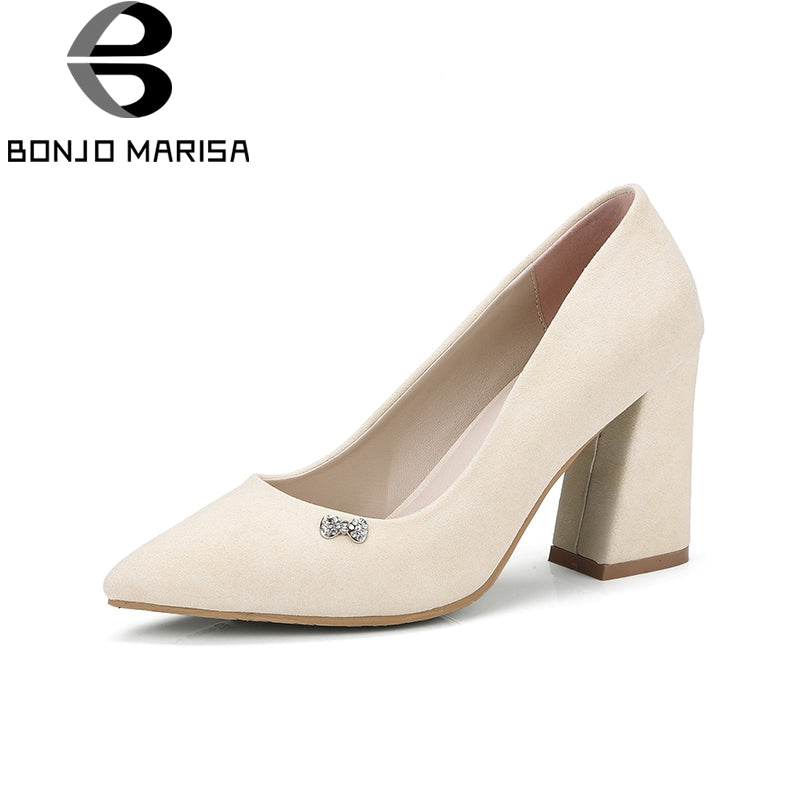 BONJOMARISA [Big Size] Square High Heel Party Wedding Office Shoes