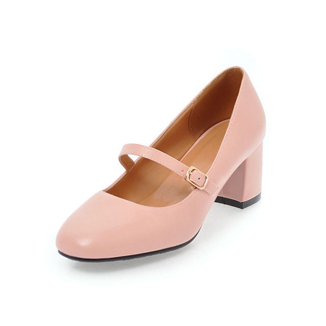 BONJOMARISA [Big Size] Mary Jane Style Square High Heel Shoes
