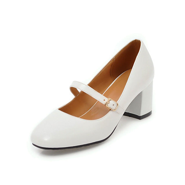 BONJOMARISA [Big Size] Mary Jane Style Square High Heel Shoes