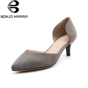 BONJOMARISA [Big Size] Sexy Slip On Faux Suede Black, Blue or, Black Office Shoes