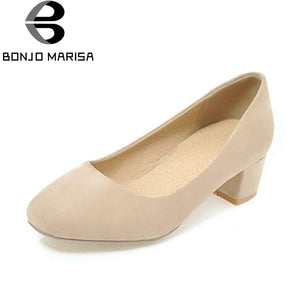 BONJOMARISA Women's [Big Size] Vintage Chunky Heel Office Slip On Shoes