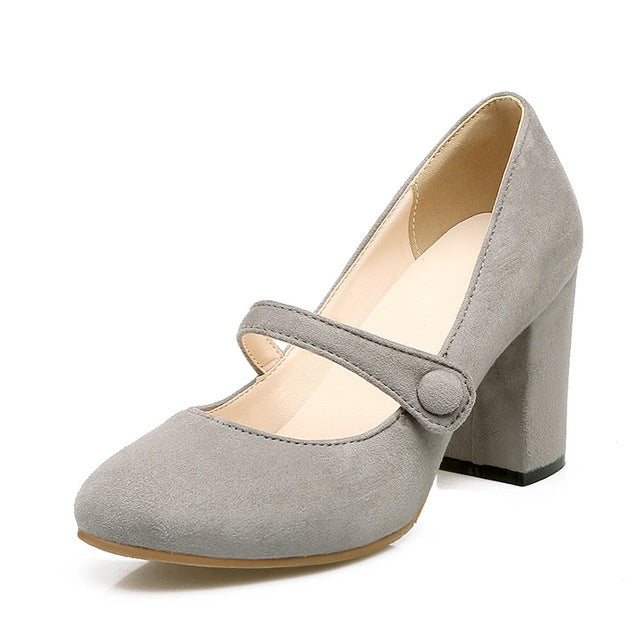 BONJOMARISA [Big Size] Women's Nubuck Chunky Heel Mary Jane Shoes