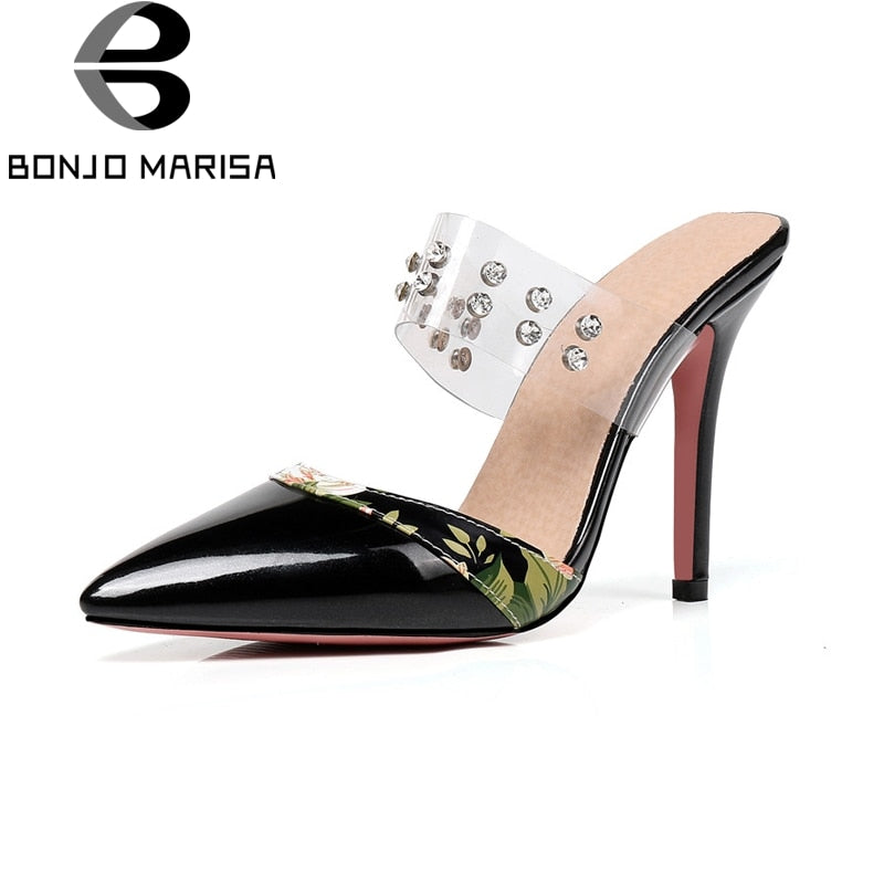 BONJOMARISA [Big Size] Thin High Heels Pointed Toe Metal Decoration Shoes