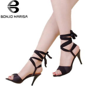 BONJOMARISA [Big Size] Sexy Ankle-Wrap Sandals Shoes