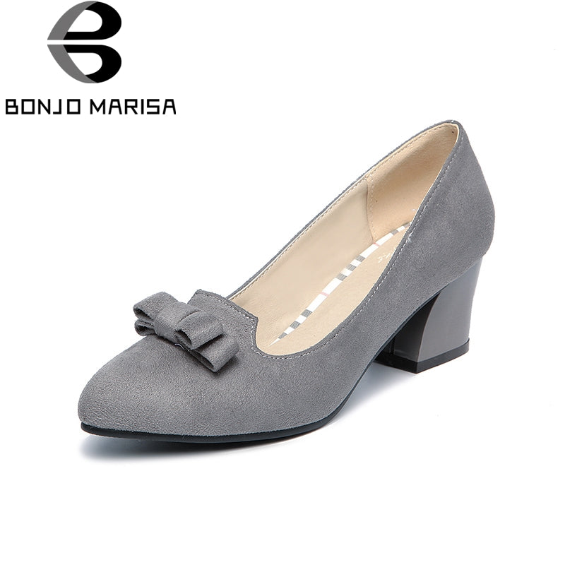 BONJOMARISA [Big Size] Bowtie Chunky Heels Quality Shoes