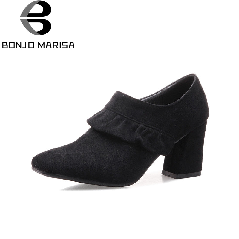 BONJOMARISA [Big Size]  Women's Pleated Chunky High Heel Party Wedding Shoes