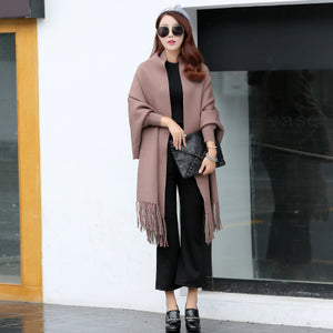 Disappearancelove Autumn and winter cape scarf dual cloak tassel double faced wool batwing sleeve sweater thickening sweate