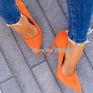 ALMUDENA Suede Pointed Toe Stiletto Heels Slip-on Shoes