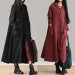 2019 Autumn Vintage Women Casual Hooded Button Loose Coat